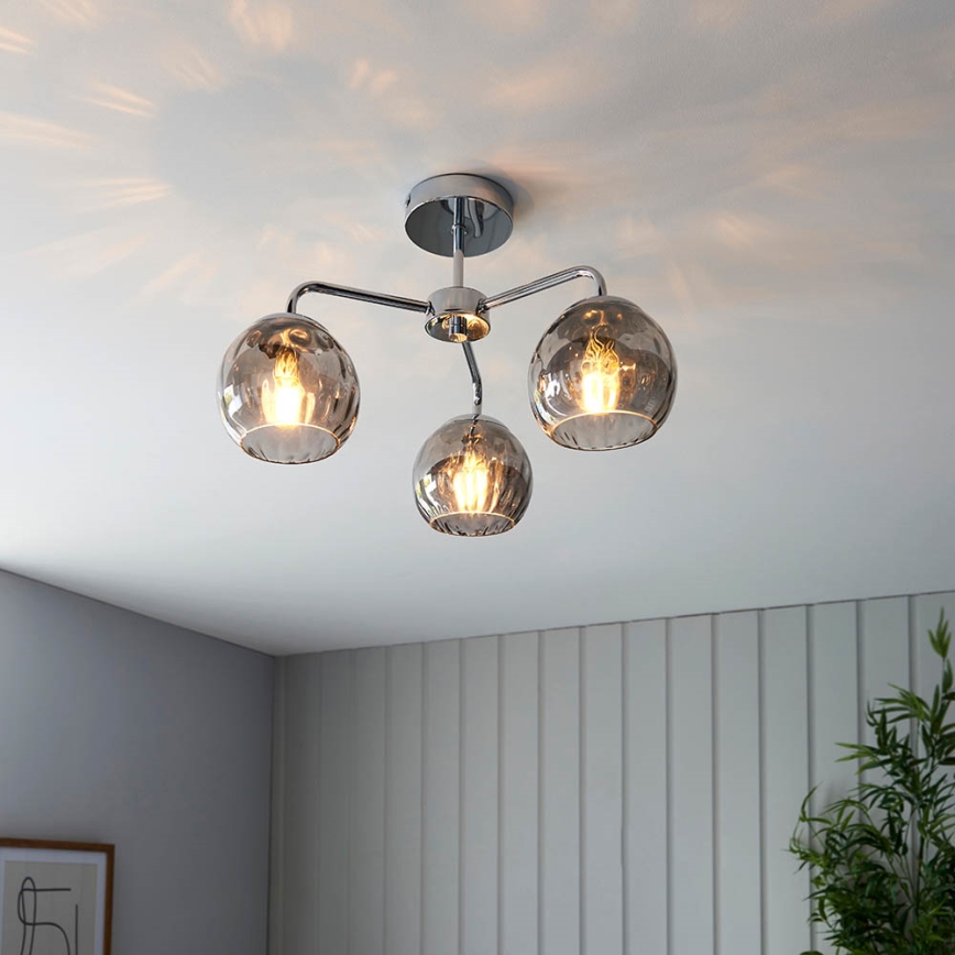 Endon 97971 - Plafonski luster DIMPLE 3xE14/25W/230V sjajni hrom/zadimljeno siva