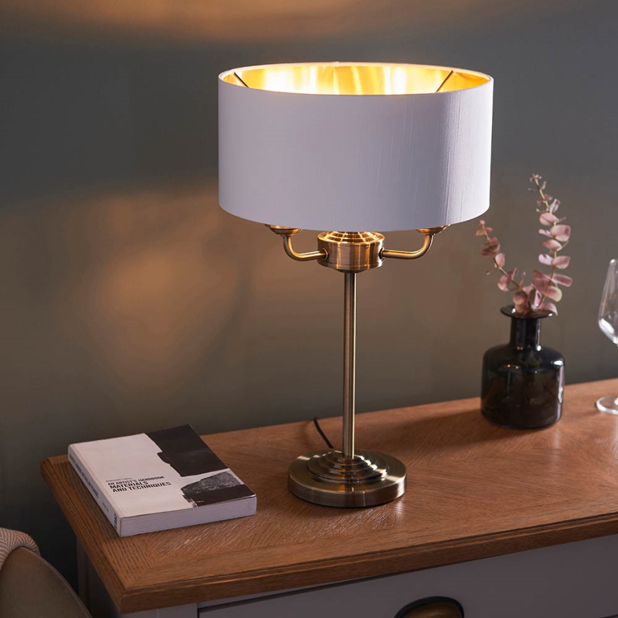 Endon 98932 - Stona lampa HIGHCLERE 3xE14/18W/230V bela/mesing, prečnik 32 cm