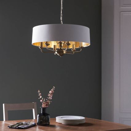 Endon 98933 - Luster na lancu HIGHCLERE 6xE14/40W/230V bela/mesing, prečnik 55 cm