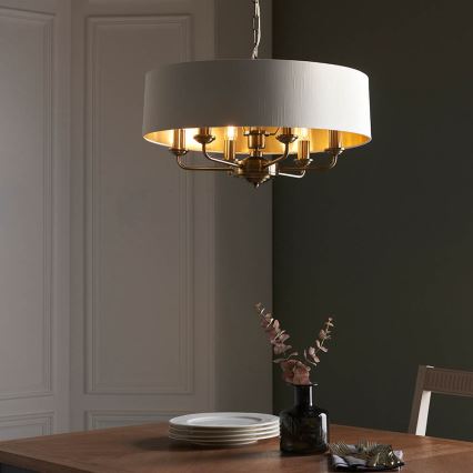 Endon 98933 - Luster na lancu HIGHCLERE 6xE14/40W/230V bela/mesing, prečnik 55 cm