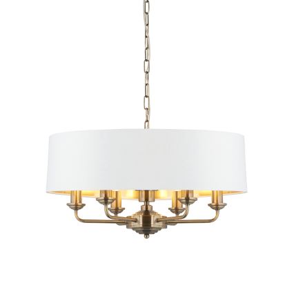 Endon 98933 - Luster na lancu HIGHCLERE 6xE14/40W/230V bela/mesing, prečnik 55 cm