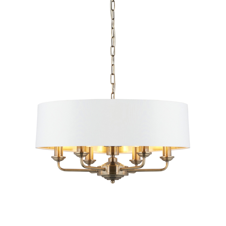 Endon 98933 - Luster na lancu HIGHCLERE 6xE14/40W/230V bela/mesing, prečnik 55 cm