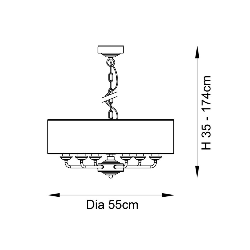 Endon 98933 - Luster na lancu HIGHCLERE 6xE14/40W/230V bela/mesing, prečnik 55 cm