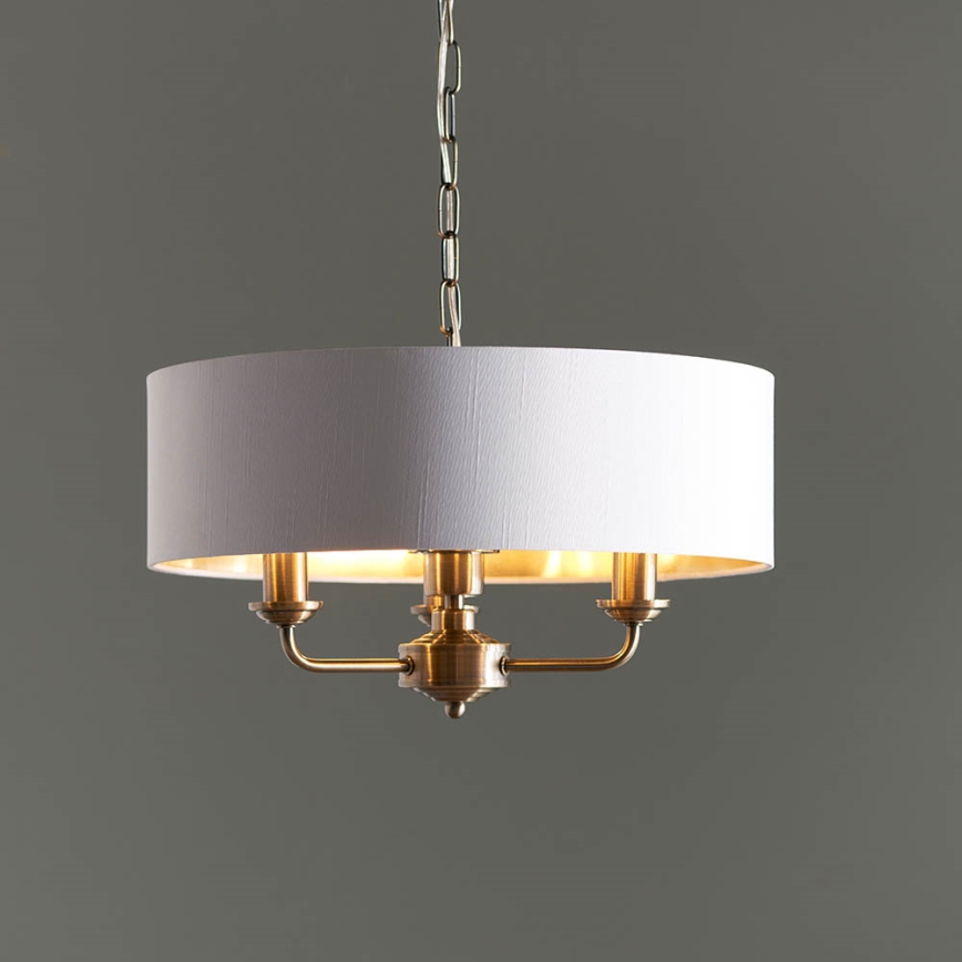 Endon 98934 - Luster na lancu HIGHCLERE 3xE14/40W/230V bela/mesing prečnik 45 cm
