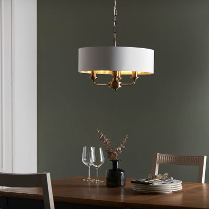 Endon 98934 - Luster na lancu HIGHCLERE 3xE14/40W/230V bela/mesing prečnik 45 cm