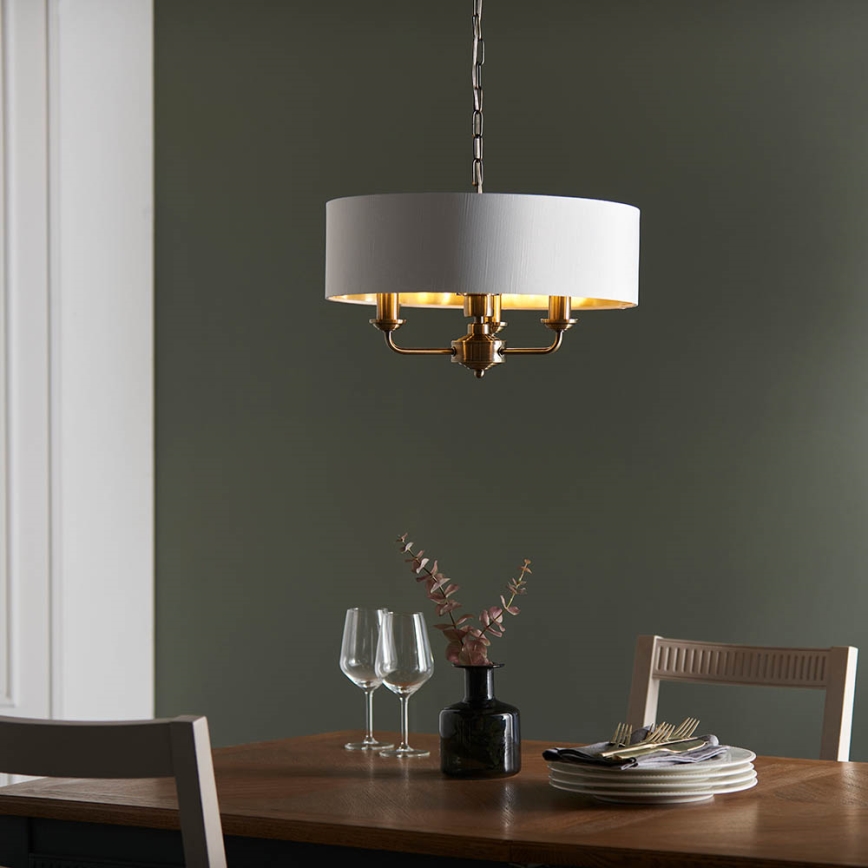 Endon 98934 - Luster na lancu HIGHCLERE 3xE14/40W/230V bela/mesing prečnik 45 cm