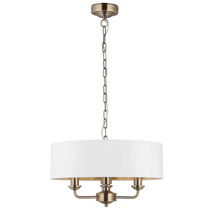 Endon 98934 - Luster na lancu HIGHCLERE 3xE14/40W/230V bela/mesing prečnik 45 cm