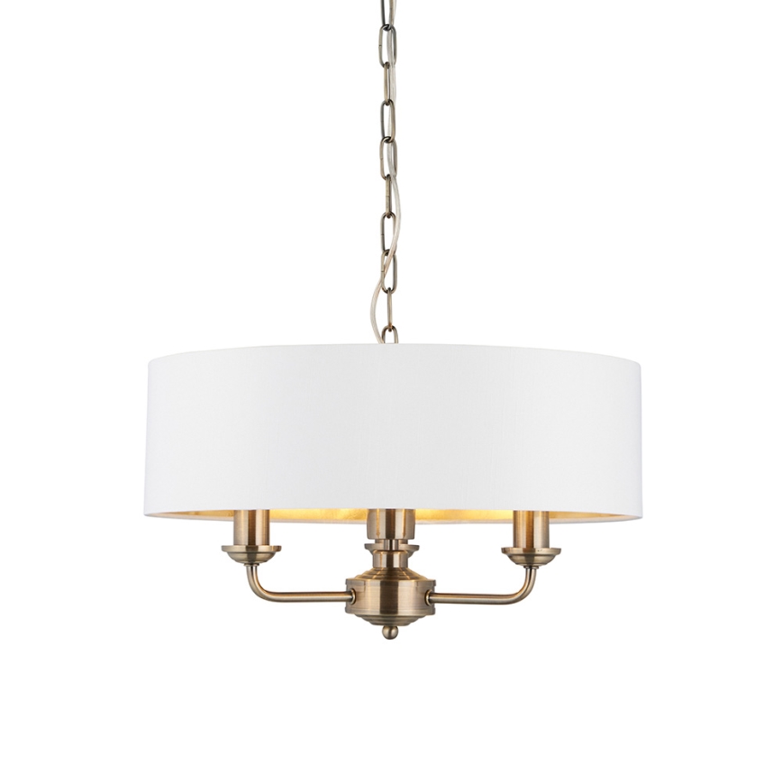 Endon 98934 - Luster na lancu HIGHCLERE 3xE14/40W/230V bela/mesing prečnik 45 cm