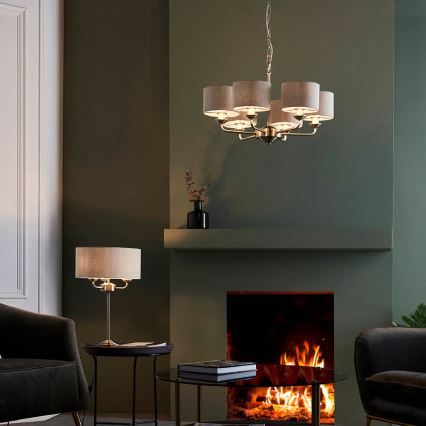 Endon 99151 - Luster na lancu HIGHCLERE 6xE14/28W/230V siva/matni hrom pr. 53 cm