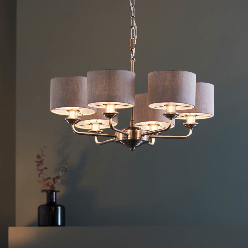 Endon 99151 - Luster na lancu HIGHCLERE 6xE14/28W/230V siva/matni hrom pr. 53 cm