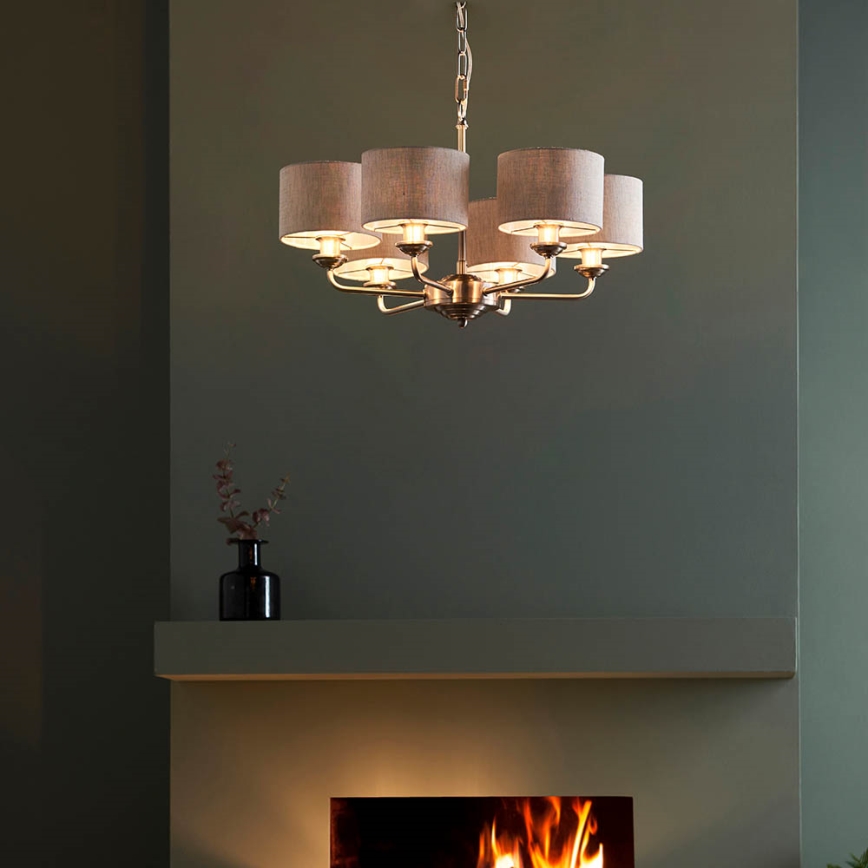 Endon 99151 - Luster na lancu HIGHCLERE 6xE14/28W/230V siva/matni hrom pr. 53 cm