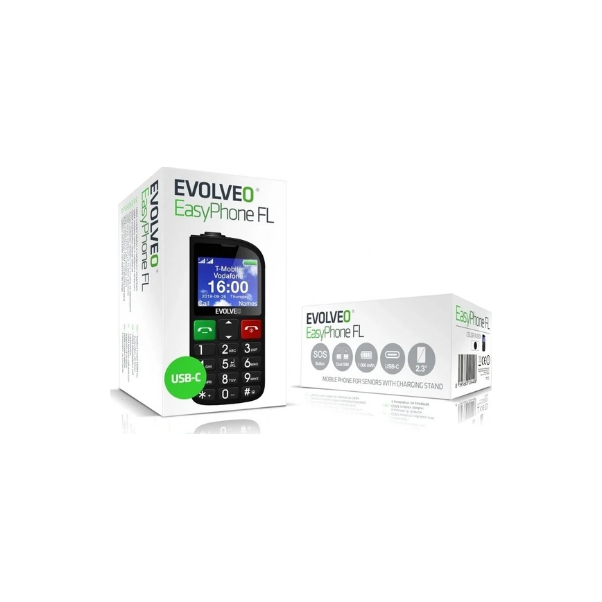 Evolveo - EasyPhone FL, mobilni telefon za starije osobe, crne boje