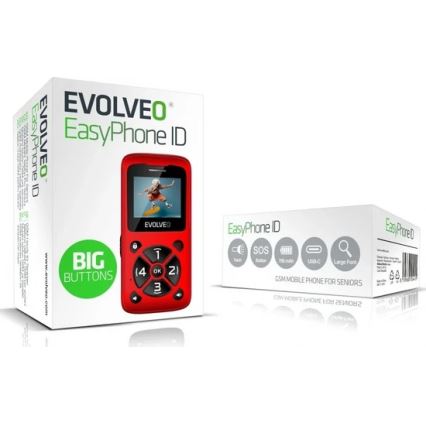 Evolveo - EasyPhone ID: mobilni telefon za starije osobe, crvene boje