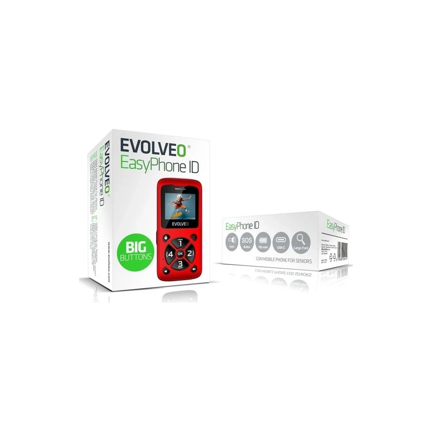 Evolveo - EasyPhone ID: mobilni telefon za starije osobe, crvene boje
