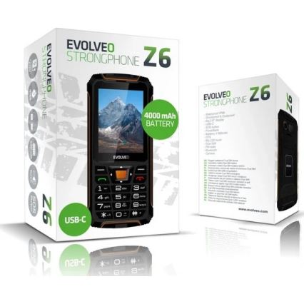 Evolveo - StrongPhone Z6, vodootporan Dual SIM telefon, crna/narandžasta