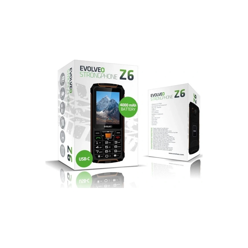 Evolveo - StrongPhone Z6, vodootporan Dual SIM telefon, crna/narandžasta
