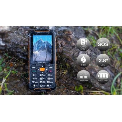 Evolveo - StrongPhone Z6, vodootporan Dual SIM telefon, crna/narandžasta
