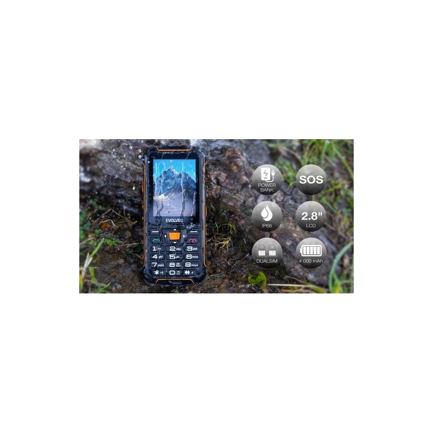 Evolveo - StrongPhone Z6, vodootporan Dual SIM telefon, crna/narandžasta