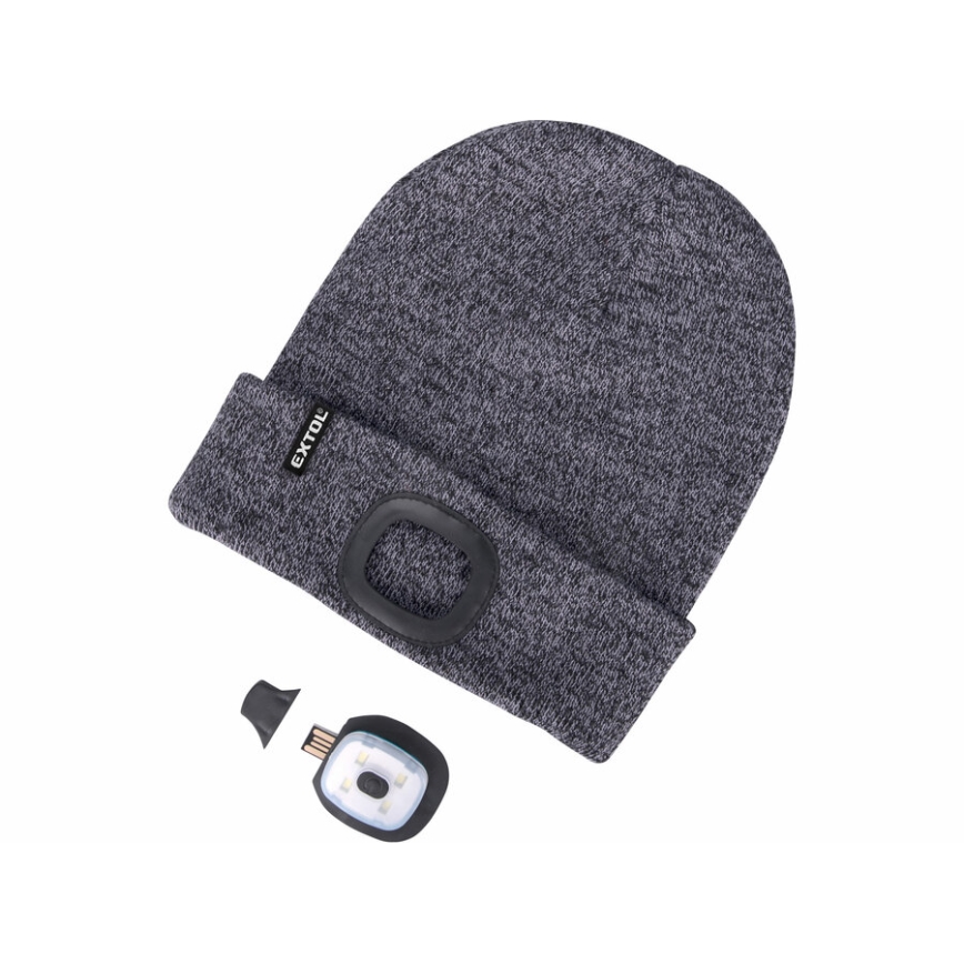 Extol - Kapa sa čelnom lampom i USB punjenjem 300 mAh siva vel. UNI