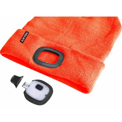 Extol - Kapa sa čelovkom i USB punjenjem 250 mAh neon-narandžasta vel. UNI