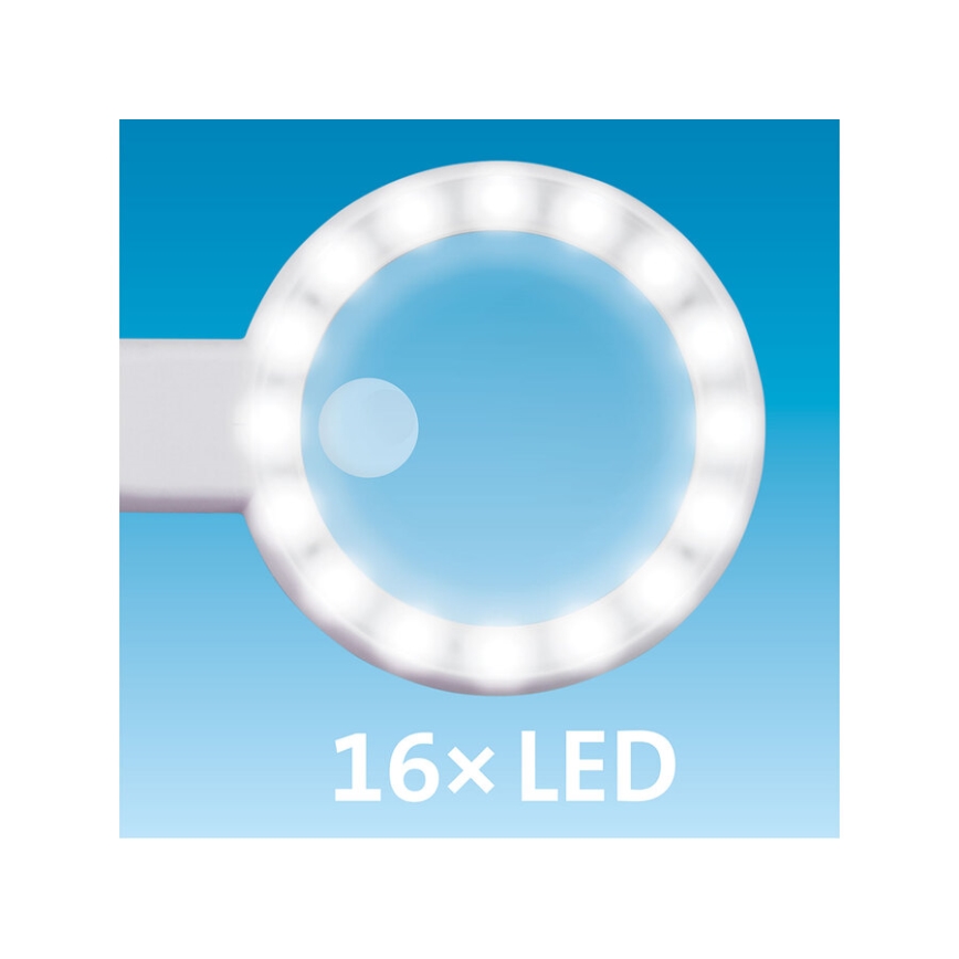 Extol - LED prigušiva punjiva lupa sa LED osvetljenjem/650 mAh bela/siva