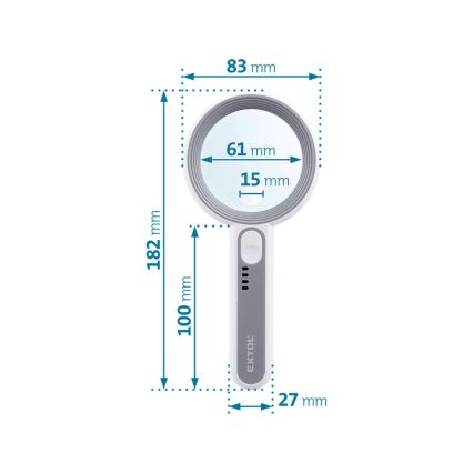 Extol - LED prigušiva punjiva lupa sa LED osvetljenjem/650 mAh bela/siva