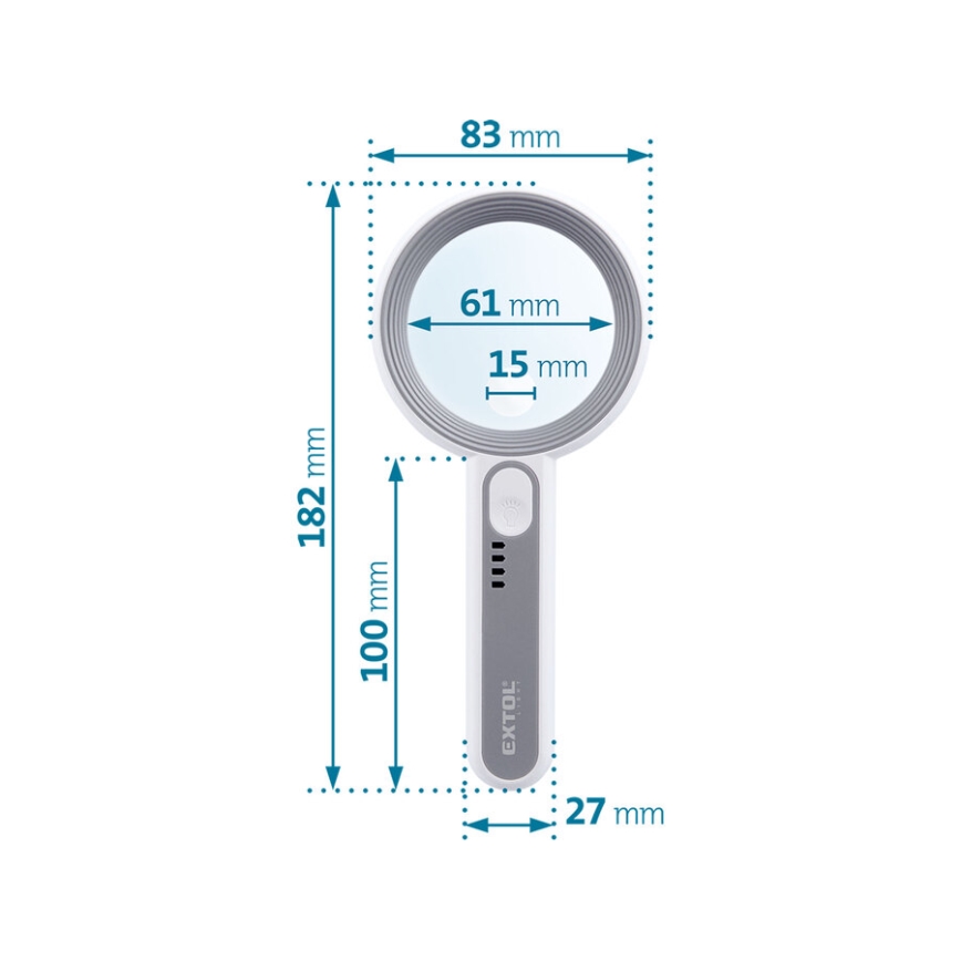 Extol - LED prigušiva punjiva lupa sa LED osvetljenjem/650 mAh bela/siva