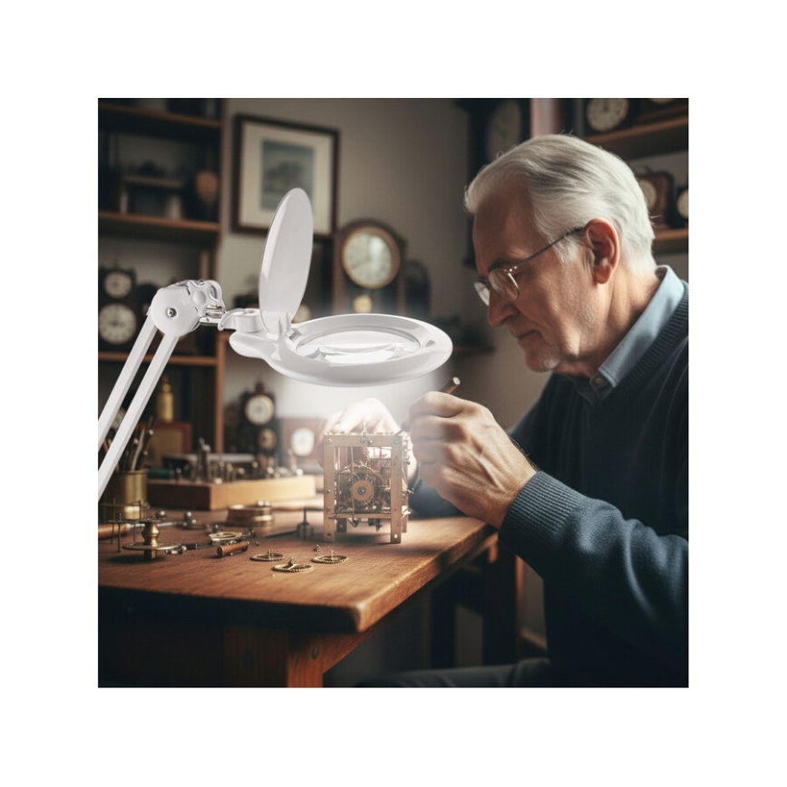 Extol - LED prigušiva stona lampa sa lupom LED/10W/230V bela
