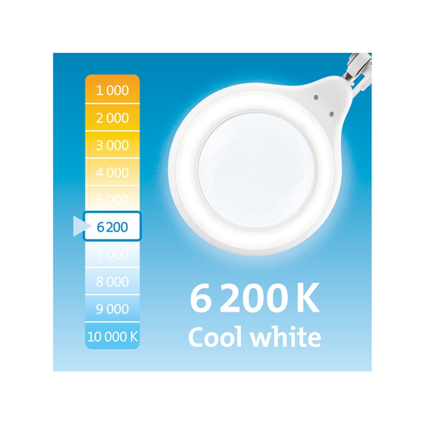Extol - LED prigušiva stona lampa sa lupom LED/10W/230V bela
