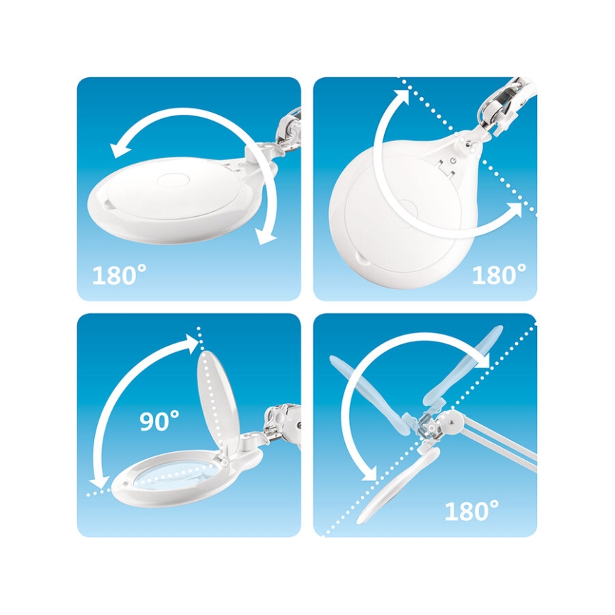 Extol - LED prigušiva stona lampa sa lupom LED/10W/230V bela