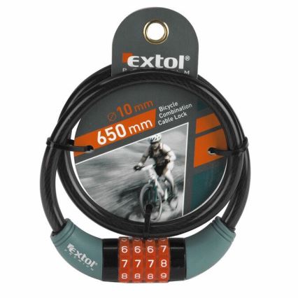 Extol Premium - Lokot za bicikl sa sajlom 10x650 mm i četvorocifrenim kodom