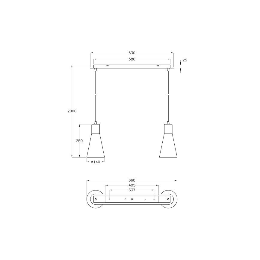 Fabas 2753/46/138 - Luster na sajli DIANA 2xE27/60W/230V