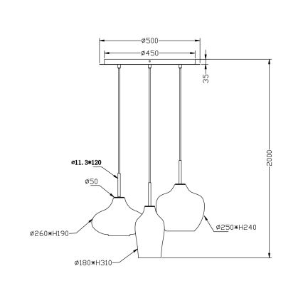 Fabas Luce 3725-47-363 - Luster na sajli OLBIA 3xE27/40W/230V