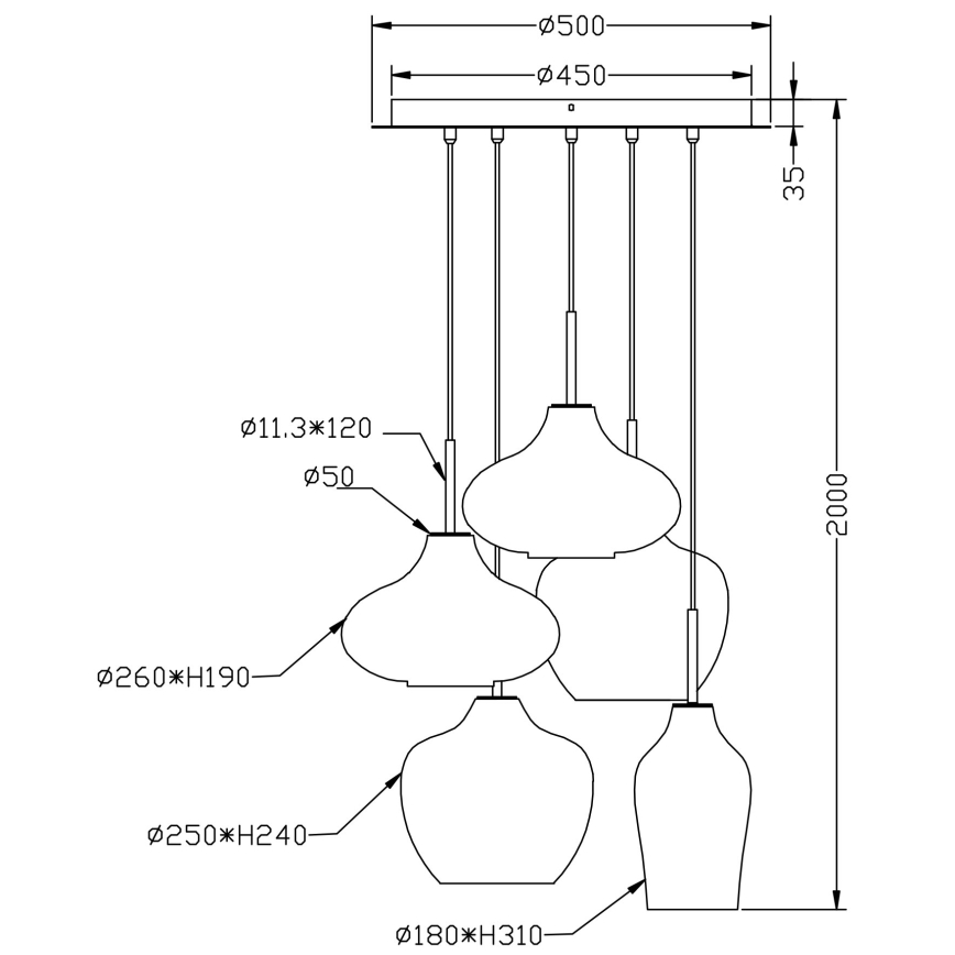 Fabas Luce 3725-49-363 - Luster na lanku OLBIA 5xE27/40W/230V
