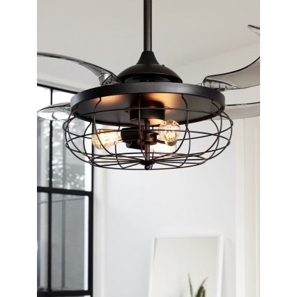 FANAWAY 212920 - LED plafonski ventilator INDUSTRI 3xE27/4W/230V crni prečnik 121 cm + daljinski upravljač