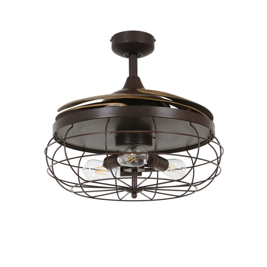 FANAWAY 212921 - LED plafonski ventilator INDUSTRI 3xE27/4W/230V braon fi 121 cm + daljinski upravljač