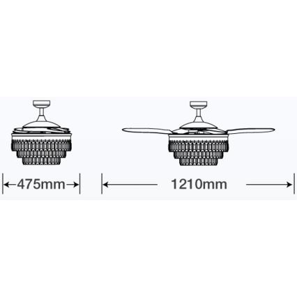 FANAWAY 212923 - LED plafonski ventilator VEIL 6xE14/4,5W/230V sjajni hrom, prečnik 121 cm + daljinski upravljač