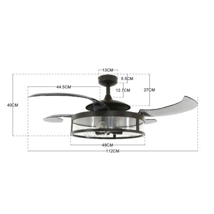 FANAWAY 212927 - LED plafonski ventilator CLASSIC 3xE27/4W/230V crni prečnik 112 cm + daljinski upravljač