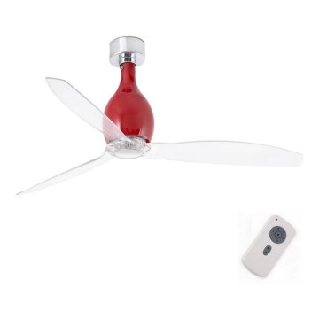 FARO 32029 - Plafonski ventilator MINI ETERFAN, crvena/prozirna, prečnik 128 cm + daljinski upravljač