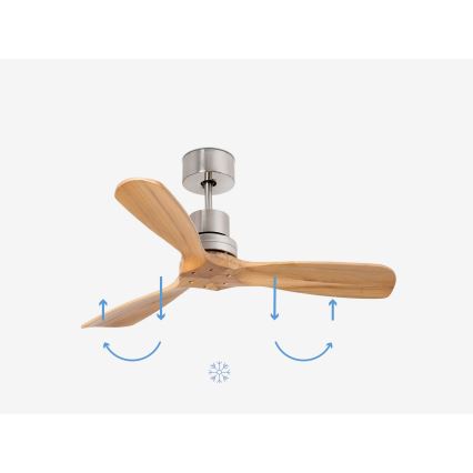 FARO 33509DC - Plafonski ventilator MINI LANTAU, matni hrom/drvo, prečnik 107 cm + daljinski upravljač