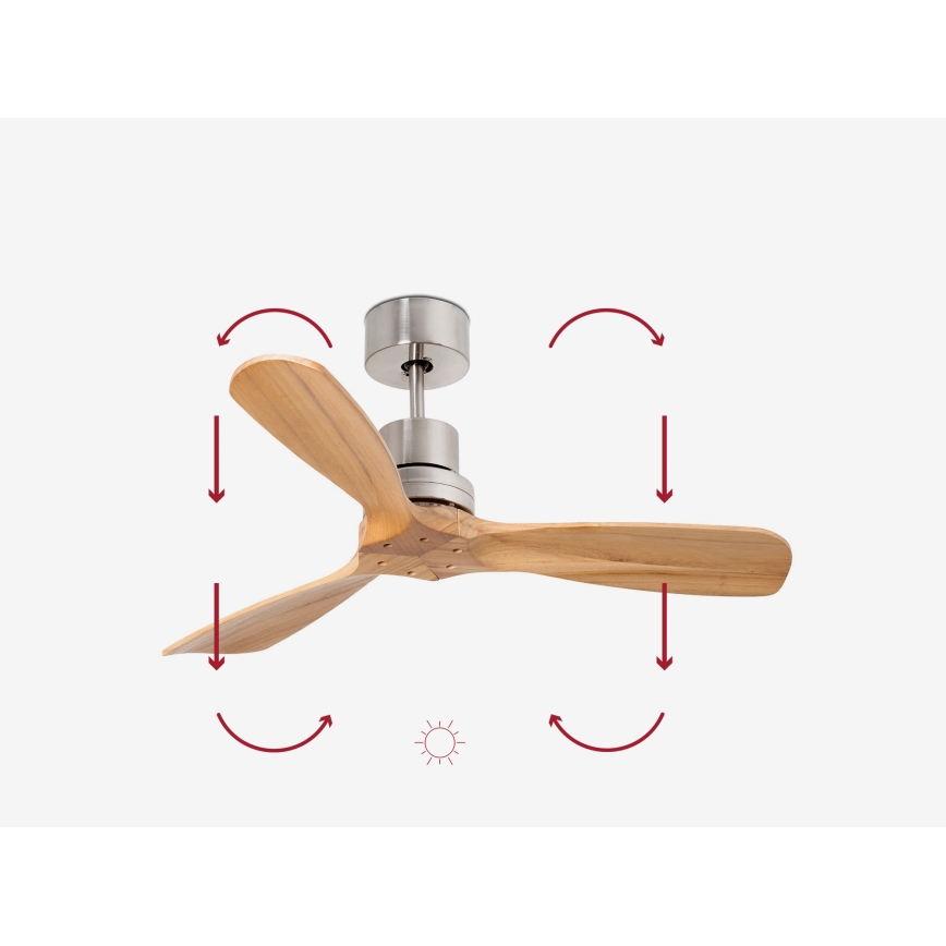 FARO 33509DC - Plafonski ventilator MINI LANTAU, matni hrom/drvo, prečnik 107 cm + daljinski upravljač