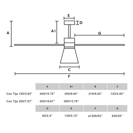 FARO 33760WT-22 - LED prigušiva plafonski ventilator AMELIA L CONE LED/20W/230V 2700/3500/5000K bela Ø 132 cm Wi‑Fi Tuya + daljinski upravljač