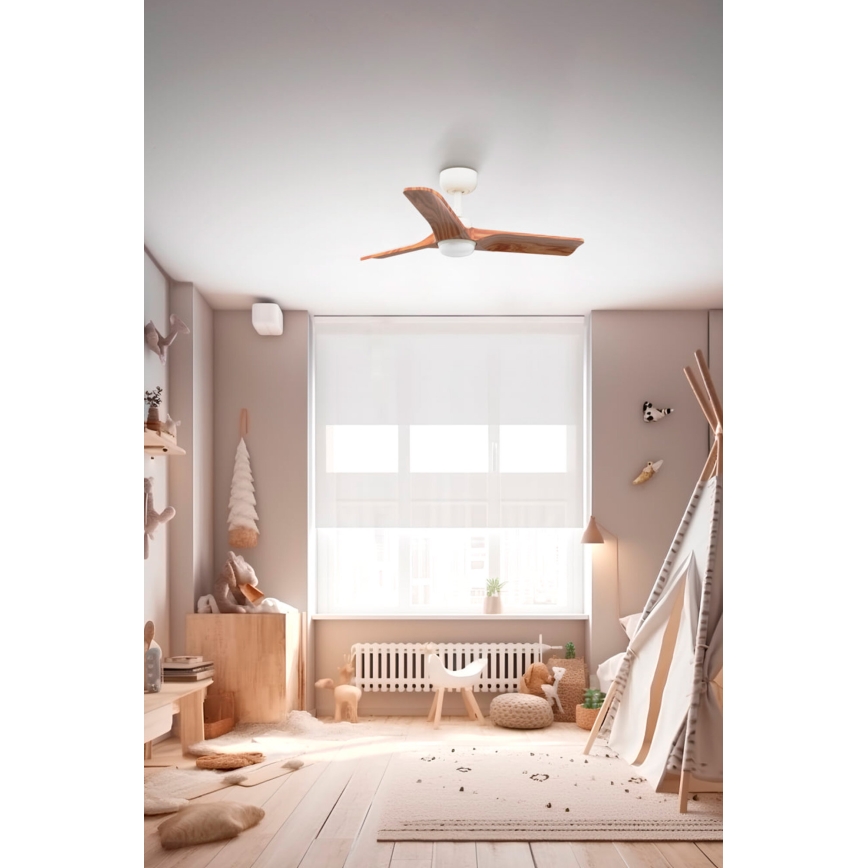 FARO 33805-1TW - LED prigušiva plafonski ventilator HEYWOOD sa LED/10W/230V 2700/3000/4000K drvo/bela prečnik 90 cm + daljinski upravljač