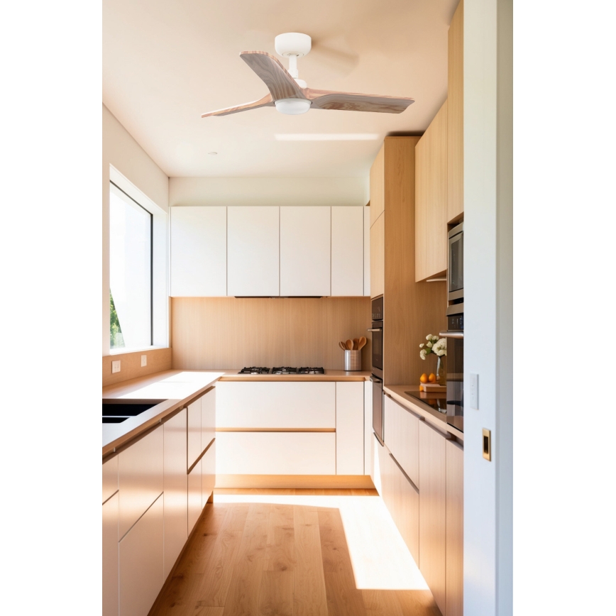 FARO 33805WT-1TW - LED prigušiva plafonski ventilator HEYWOOD sa LED/10W/230V 2700/4000/6000K drvo/bela prečnik 90 cm Wi-Fi Tuya + daljinski upravljač