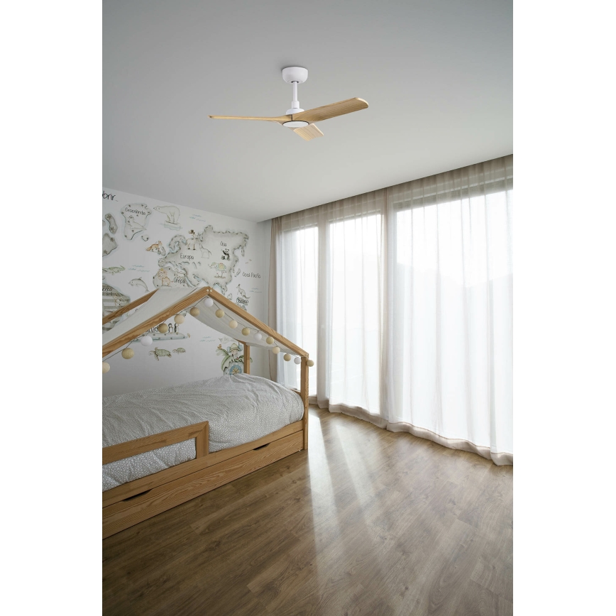 FARO 33805WT - Plafonski ventilator HEYWOOD S, drvo/bela, prečnika 90 cm, Wi‑Fi Tuya + daljinski upravljač