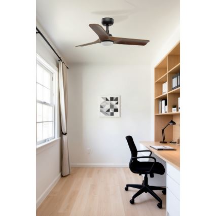 FARO 33806-1TW - LED prigušiva stropni ventilator HEYWOOD S LED/10W/230V 2700/4000/6000K drvo/crna prečnik 90 cm + sa daljinskim upravljačem
