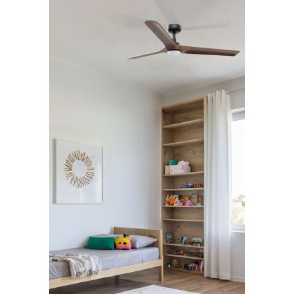 FARO 33809WT1S - LED prigušiva stropni ventilator HEYWOOD L LED/10W/230V 2700/3000/4000K pr. 132 cm drvo/crna Wi‑Fi Tuya + daljinski upravljač