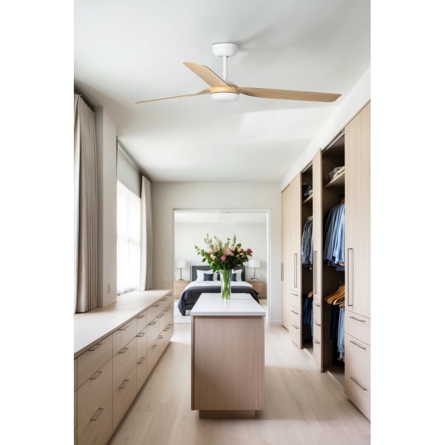 FARO 33816WT - Plafonski ventilator PUNT M braon/bela, prečnik 132 cm, Wi-Fi Tuya + daljinski upravljač