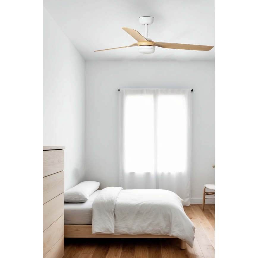 FARO 33816WT1S - LED prigušiva plafonski ventilator PUNT M LED/18W/230V 2700/3000/4000K prečnik 132 cm bež/bela Wi-Fi Tuya + daljinski upravljač