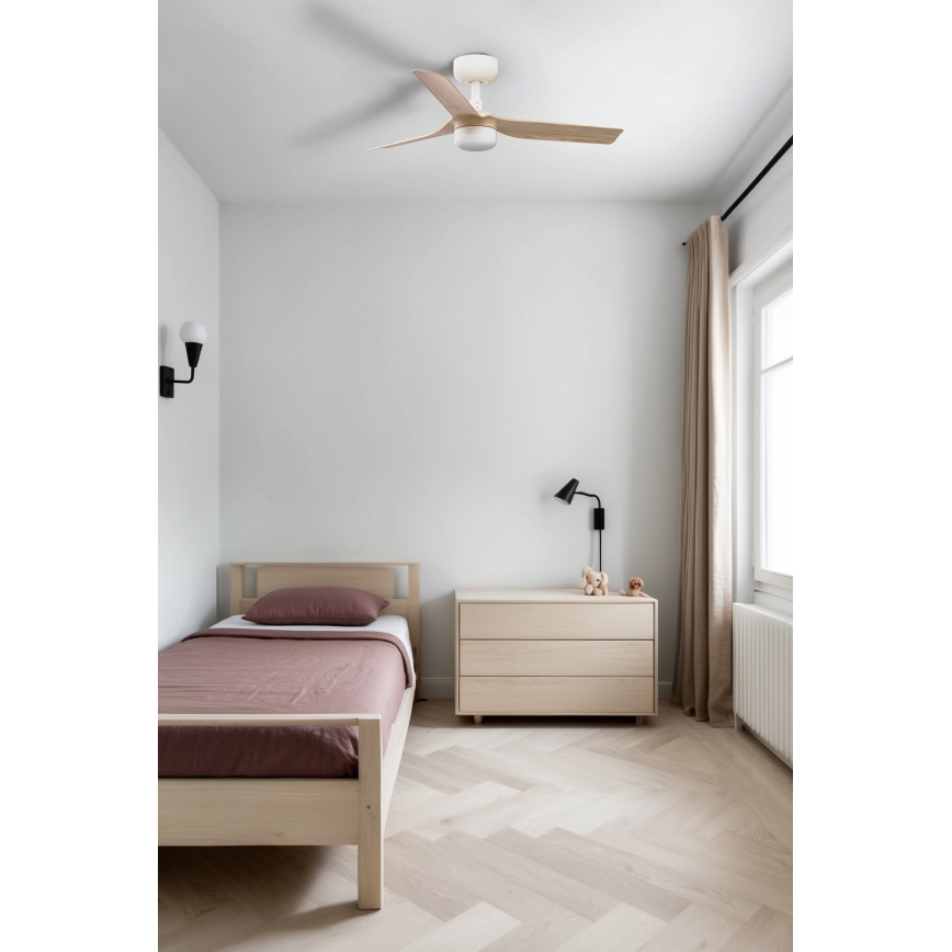 FARO 33821-1TW - LED prigušiva plafonski ventilator MINI PUNT S LED/10W 2700/3000/4000K drvo/bela prečnik 90 cm + daljinski upravljač